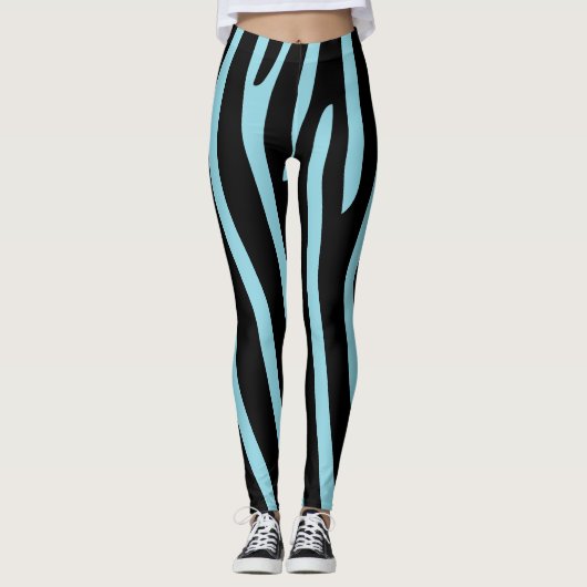 Leggings Halloween Zebra Stripes noir et bleu clair (Devant)