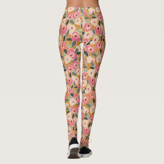 Leggings Hand-Drawn Bold Inky Floral Pattern- Sunlit Meadow (Dos)