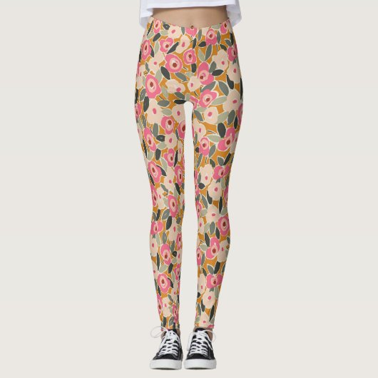 Leggings Hand-Drawn Bold Inky Floral Pattern- Sunlit Meadow (Devant)