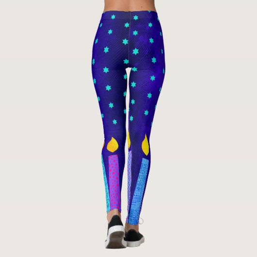 Leggings Hanoukka Boho bougies étoile turquoise de David Bl (Dos)
