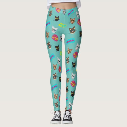 Leggings Happy Cat Heads Redux - Avec texte (Devant)