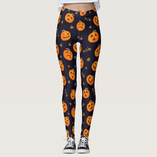 Leggings Happy Halloween Funny Orange Motif Citrouille (Devant)