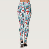 Leggings Happy mignonne Festive Snowmen en bleu et rouge (Dos)