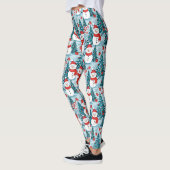 Leggings Happy mignonne Festive Snowmen en bleu et rouge (Gauche)