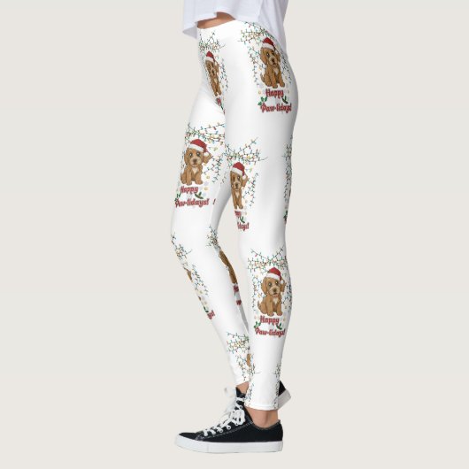 Leggings Happy Paw-lidays Christmas Cockapoo Design (Gauche)