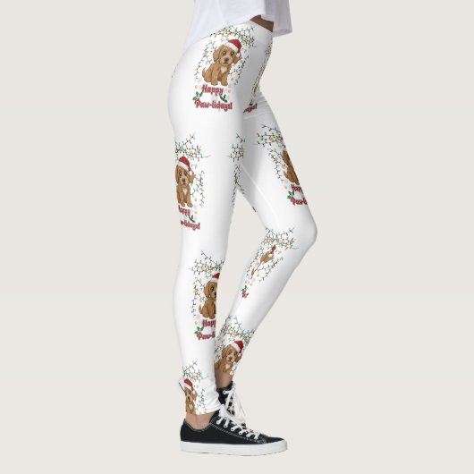 Leggings Happy Paw-lidays Christmas Cockapoo Design (Droite)