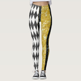Leggings Harlequin diamanté Argyle noir blanc or