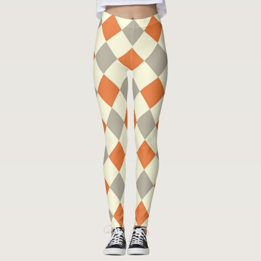 Leggings HARLEQUIN PATROON ORANJE EN GRIJS (Voorkant)