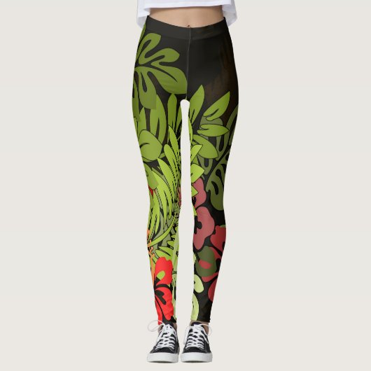 Leggings Hawaii Aloha Palm Hula Art Design (Devant)