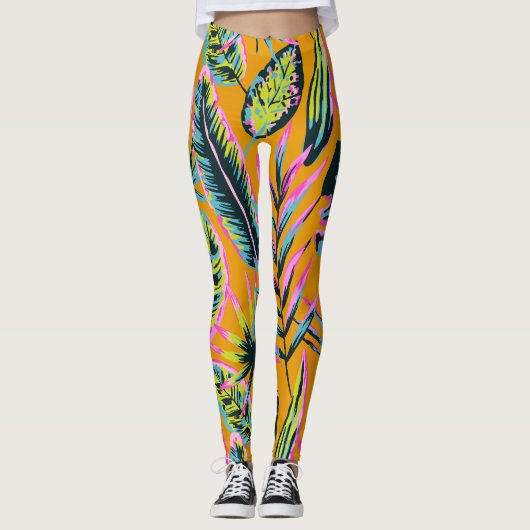 Leggings Hawaiian Tropical Feuilles Et Plante Imprimer Moti (Devant)