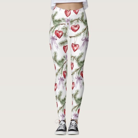 Leggings Hearts Trees Red Purple Bows Christmas (Devant)