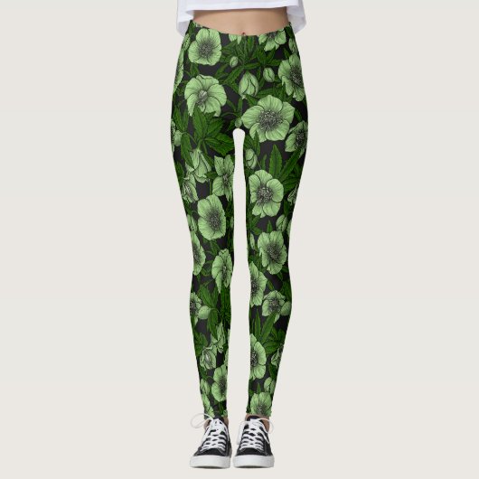 Leggings Hellebores blancs avec feuille (Devant)