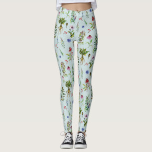 Leggings Herbes Fantaisistes sur Fond Vert Menthe