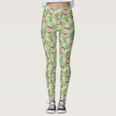 Leggings Hérisson et feuilles verts (Devant)