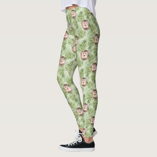 Leggings Hérisson et feuilles verts (Gauche)
