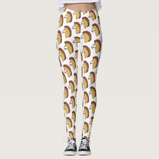 Leggings Hérisson mignon avec tasse avec boisson chaude Lég (Devant)
