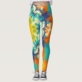 Leggings Hex Mandala bleu orange et jaune (Devant)