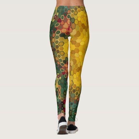 Leggings Hex Mandala jaune vert et orange (Dos)