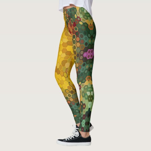 Leggings Hex Mandala jaune vert et orange (Gauche)