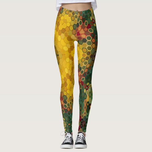 Leggings Hex Mandala jaune vert et orange (Devant)
