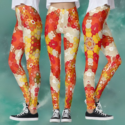 Leggings Hex Mandala rouge et jaune