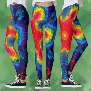 Leggings Hex Mandala rouge jaune et bleu
