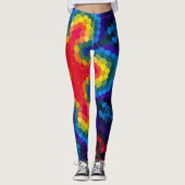 Leggings Hex Mandala rouge jaune et bleu (Devant)