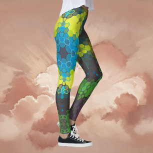 Leggings Hex Mandala vert jaune et bleu