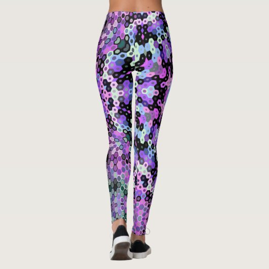 Leggings Hex Mandala violet rose et bleu (Dos)