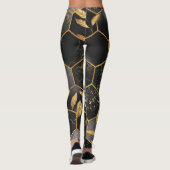 Leggings Hexagon de marbre, Texture Feuille d'or. (Dos)