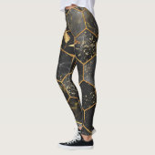 Leggings Hexagon de marbre, Texture Feuille d'or. (Gauche)