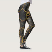 Leggings Hexagon de marbre, Texture Feuille d'or. (Droite)