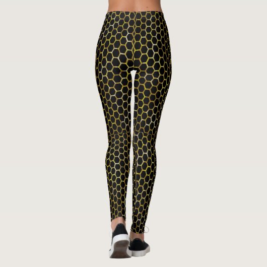 Leggings Hexagon d'or noir moderne ruche Motif Abstrait (Dos)