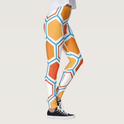 Leggings hexagone en orange, bleu et blanc (Droite)