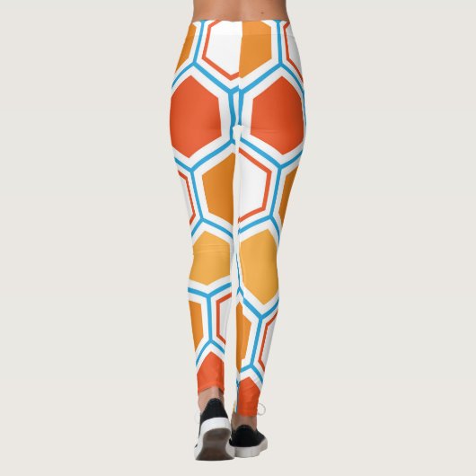 Leggings hexagone en orange, bleu et blanc (Dos)