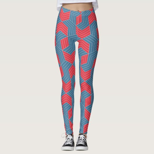 Leggings Hexagons bloqués Motif minimum rouge bleu (Devant)