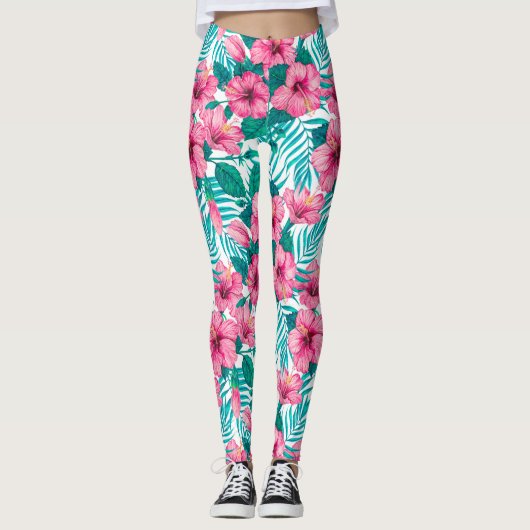 Leggings Hibiscus et palmiers feuilles (Devant)