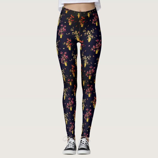 Leggings Hibiscus Floral à l'écran (Devant)