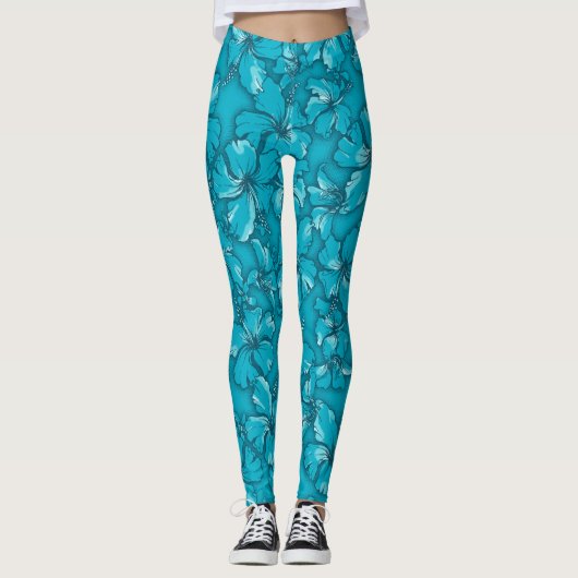 Leggings Hibiscus Garden Hawaiian Tropical Floral (Devant)