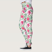 Leggings hibiscus rose avec motif tropical feuille (Gauche)