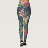 Leggings Hibiscus rouge Fleurs Arrière - plans sombres (Dos)