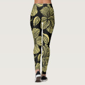 Leggings Hibiscus Tropical : Fleurs Vintages Noir-Jaune. (Dos)
