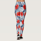 Leggings Hibiscus tropicaux Fleurs Ferns Rouge Blanc Bleu (Dos)
