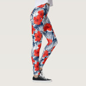 Leggings Hibiscus tropicaux Fleurs Ferns Rouge Blanc Bleu (Droite)