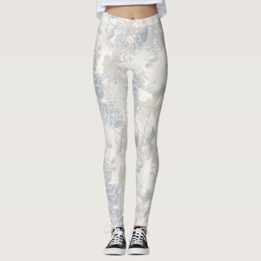 Leggings hibou Plumes, gris, beige et bleu, oiseau, léger, (Devant)
