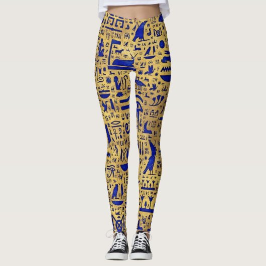 Leggings Hiéroglyphe égyptien Lapis Lazuli et Gold (Devant)