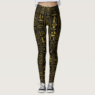 Leggings Hiéroglyphes antiques égyptiens d'or sur le noir