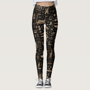 Leggings Hiéroglyphes égyptiens antiques - noir et or