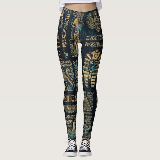 Leggings Hiéroglyphes et divinités égyptiens - ormeau et or (Devant)