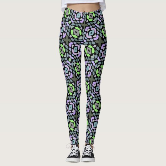 Leggings Hip Clair bleu rose pourpre citron vert Tribal Art (Devant)